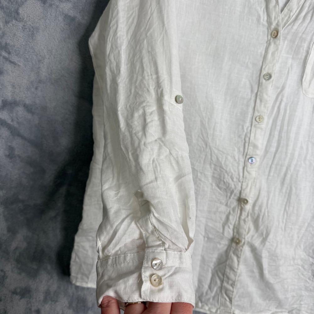 Sigrid Olsen 100% Linen Button Front Shirt Womens L White Coastal Lagenlook - Picture 3 of 8